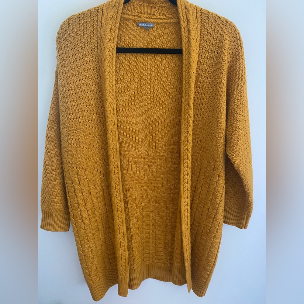 Charlotte Russe Mustard Yellow Cable Knit Cardigan Open Front Soft Size Small